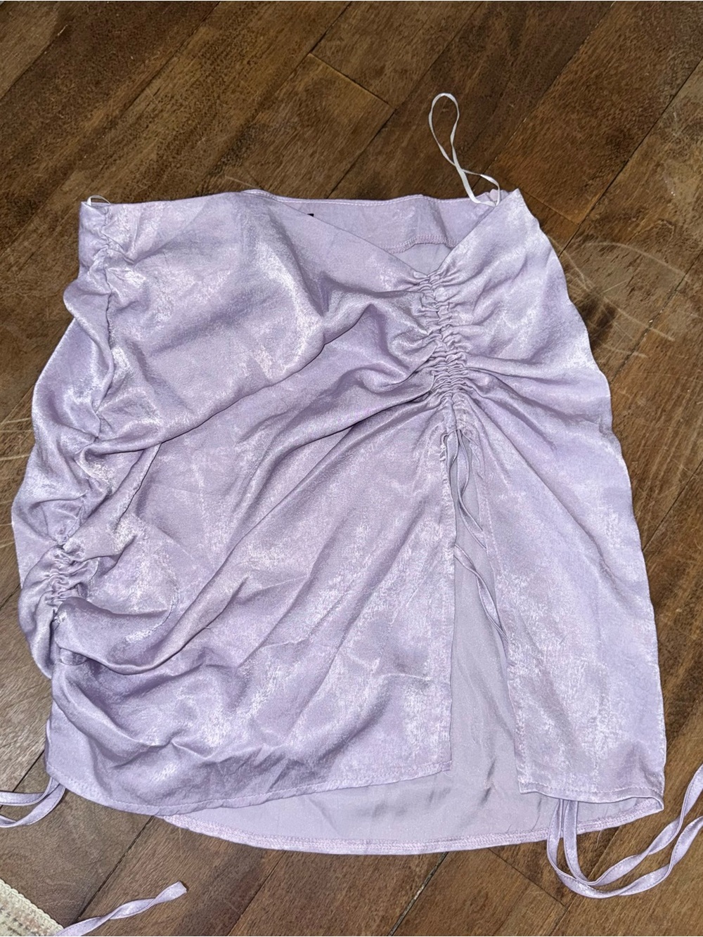 PrettyLittleThing Lilac Satin-Effect Ruched Mini Skirt